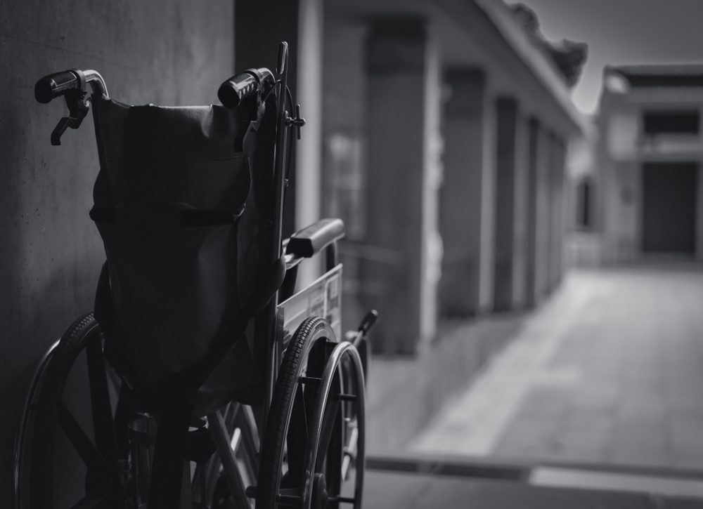 wheelchair in empty hall